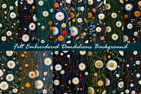 Felt Embroidered Dandelions Background