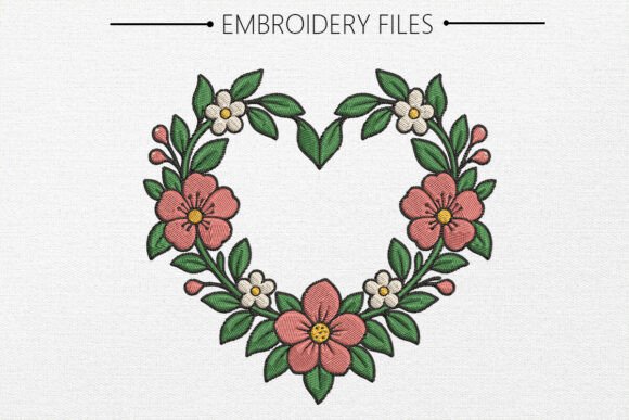 Floral Heart Wreath Embroidery Design