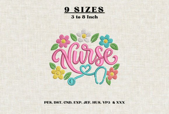 Floral Nurse Embroidery Design Nurse DST