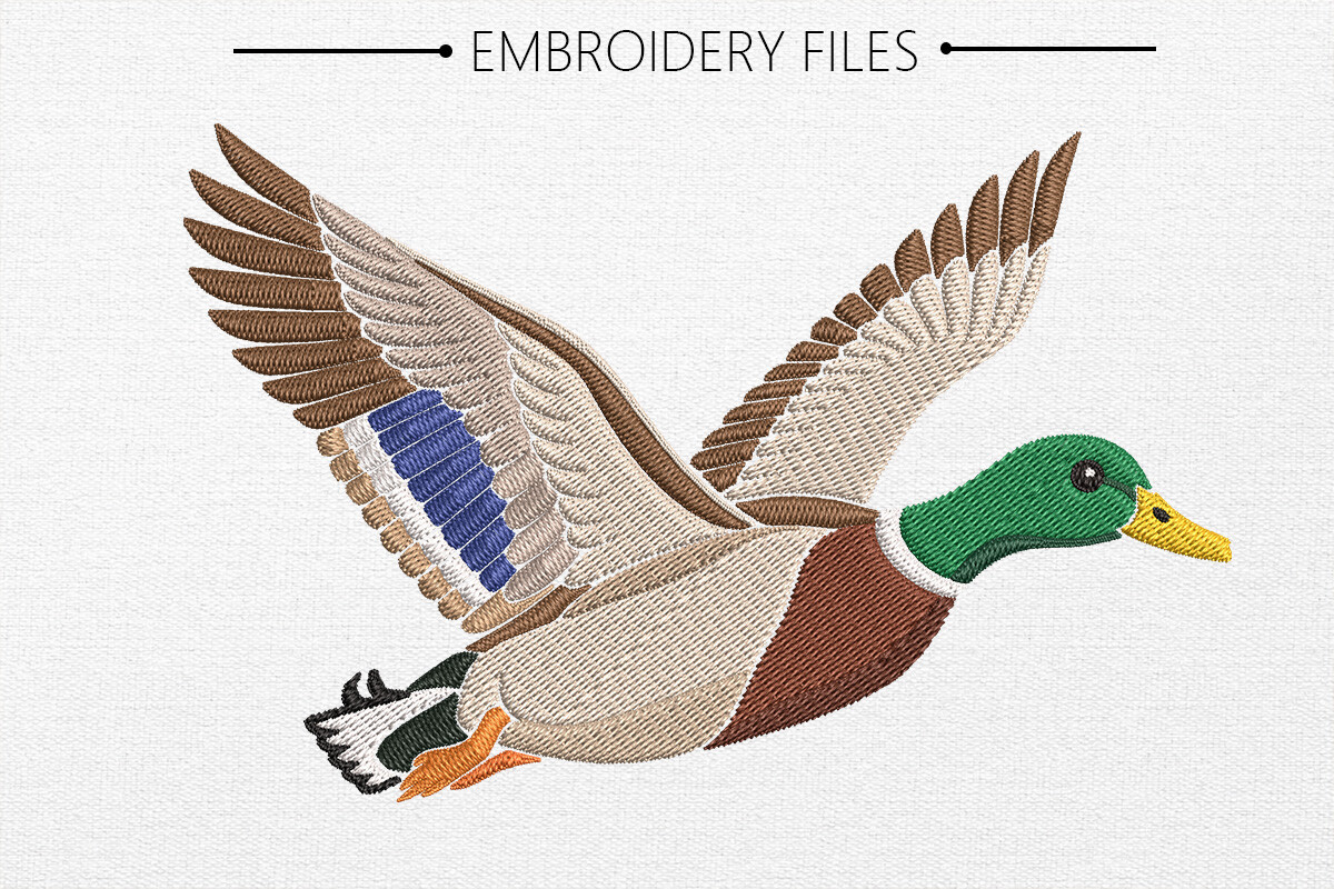 Flying Mallard Duck Embroidery Design