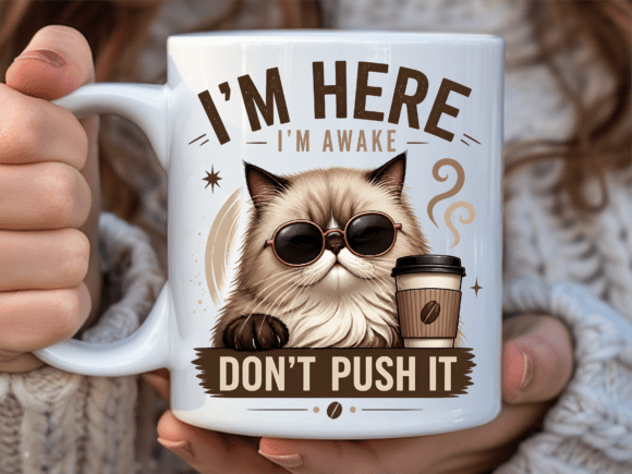 Funny Awake Cat Coffee Quote Mug Wrap