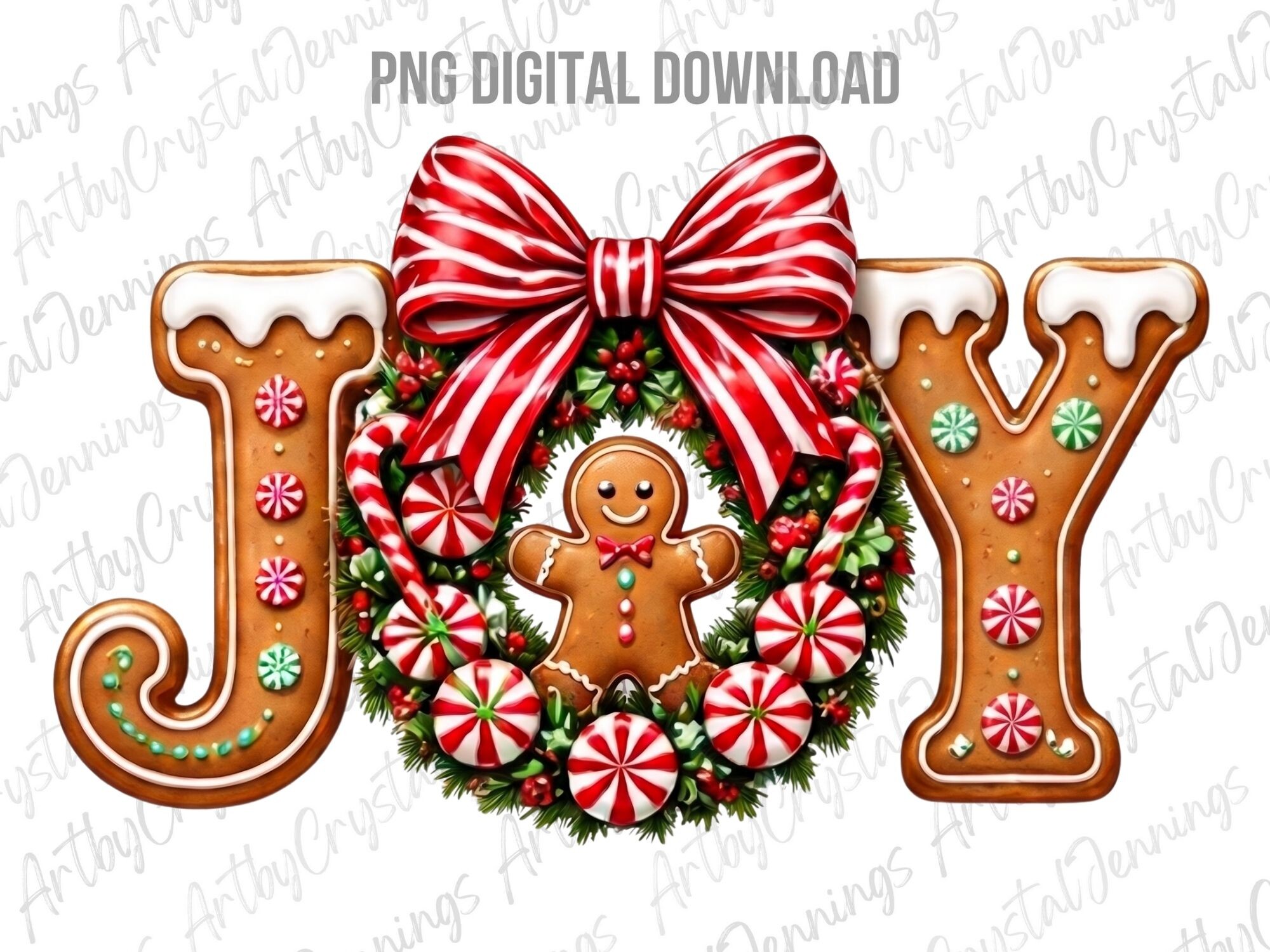 Gingerbread JOY Christmas Wreath PNG