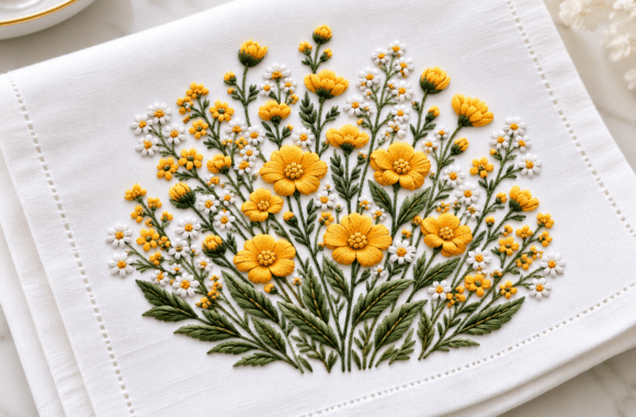 Golden Buttercup Meadow Hand Embroidery