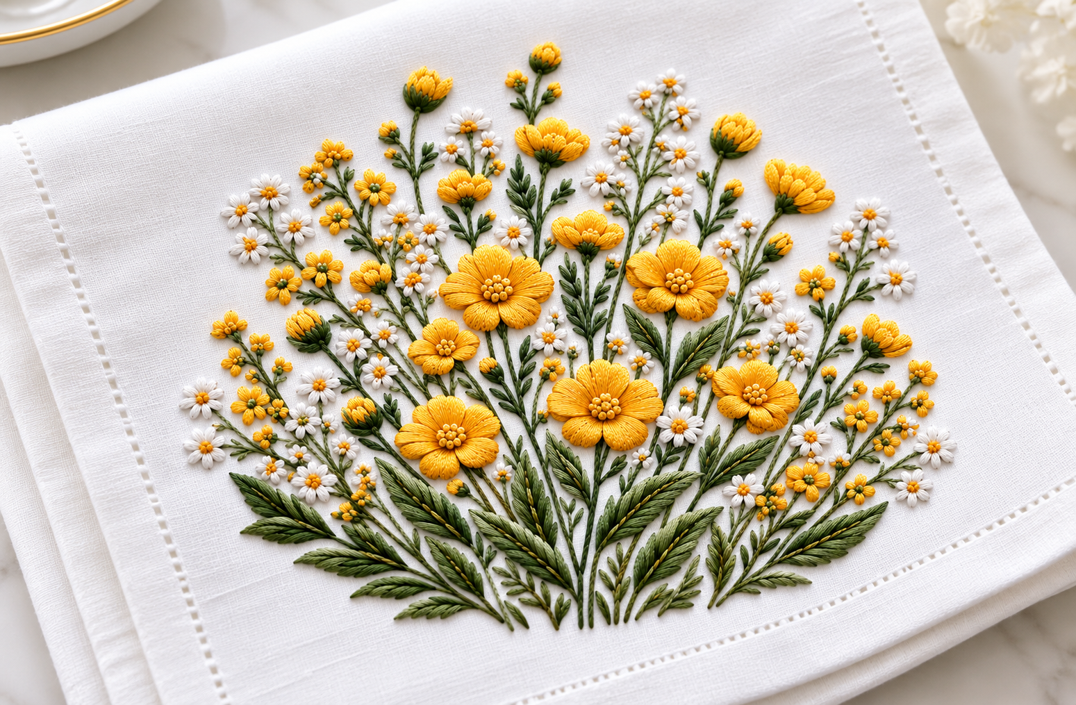 Golden Buttercup Meadow Hand Embroidery