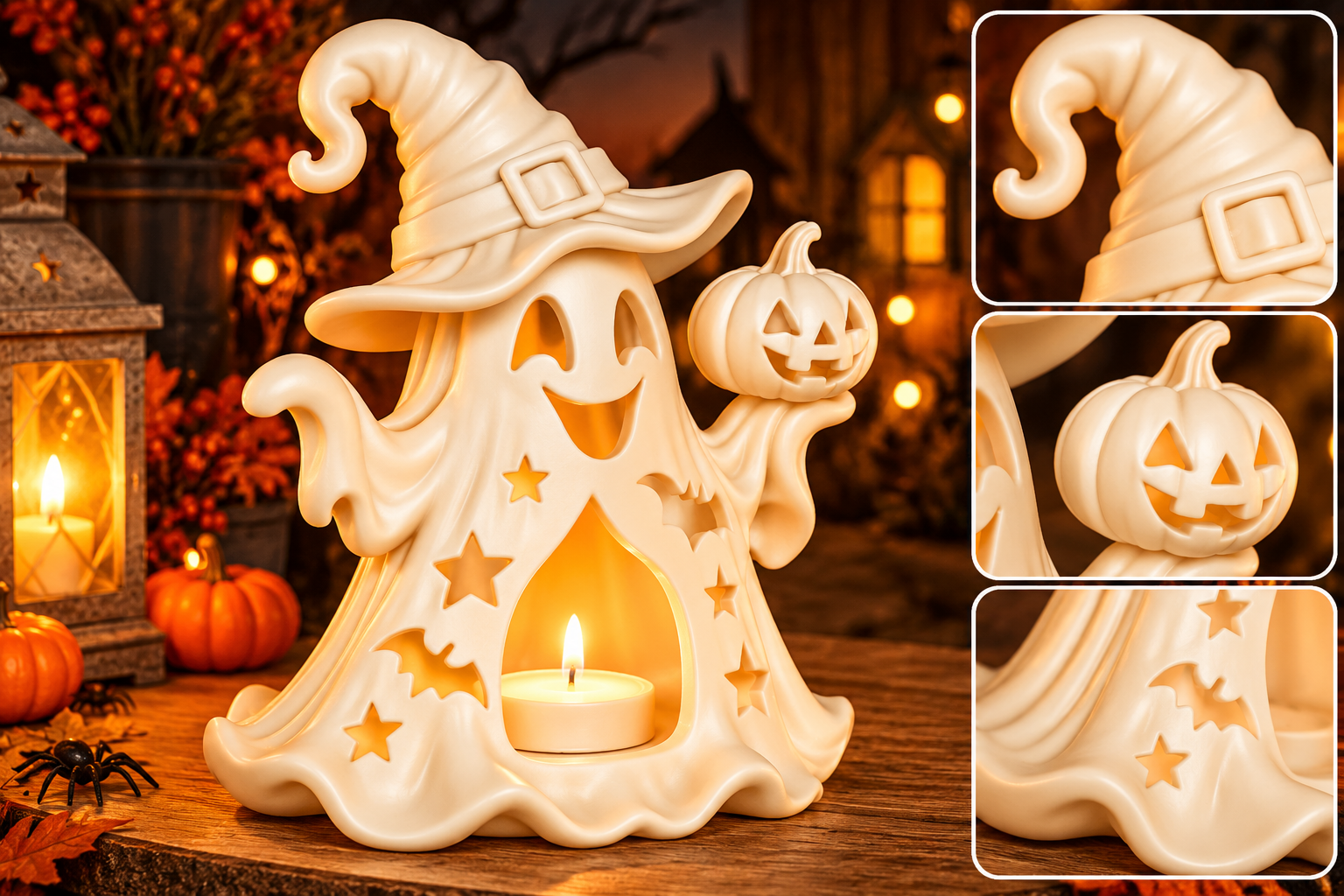 Halloween Ghost Witch Tealight Holder STL – 3D Printable Spooky Décor - Image 2