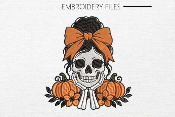 Halloween Skeleton Pumpkin Embroidery