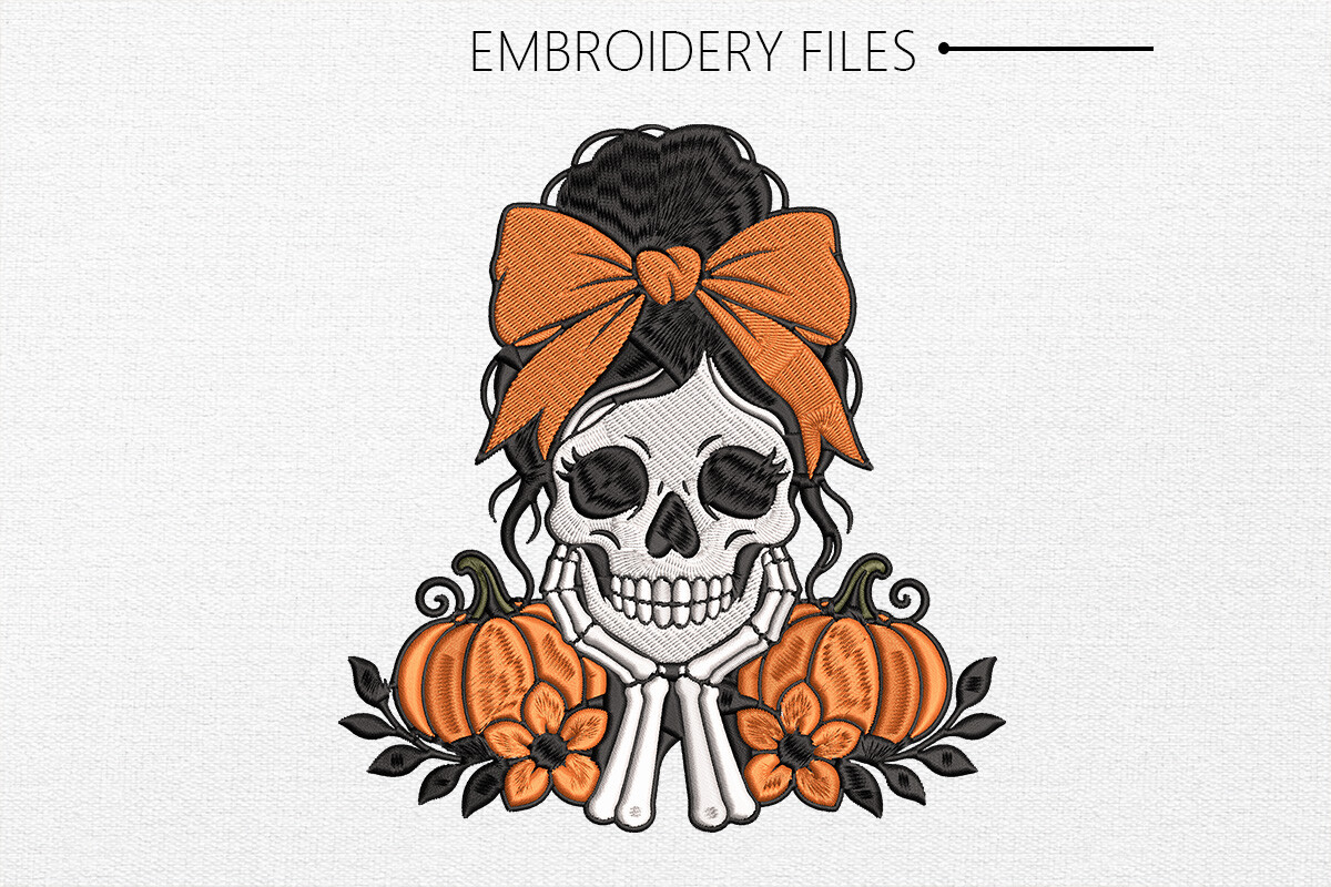 Halloween Skeleton Pumpkin Embroidery