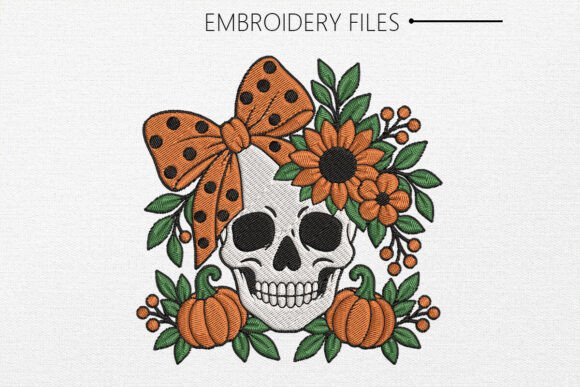 Halloween Pumpkin Skeleton Embroidery