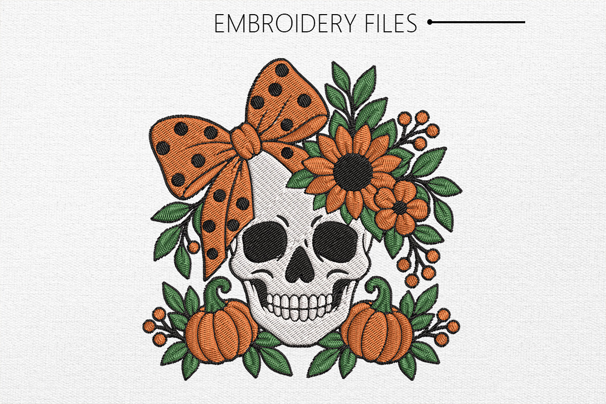 Halloween Pumpkin Skeleton Embroidery