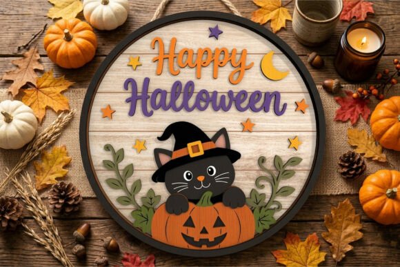 Happy Halloween Cat Door Hanger