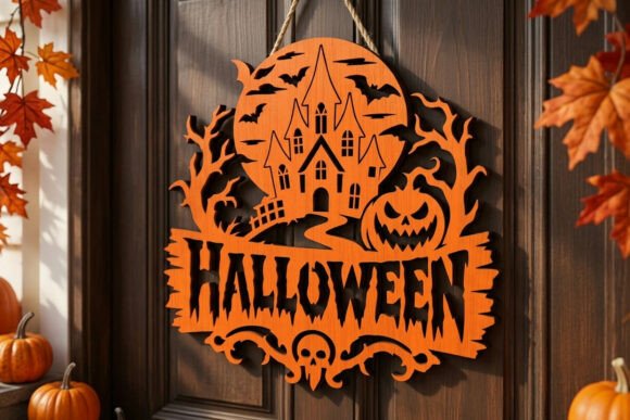 Haunted House Halloween Door Sign SVG