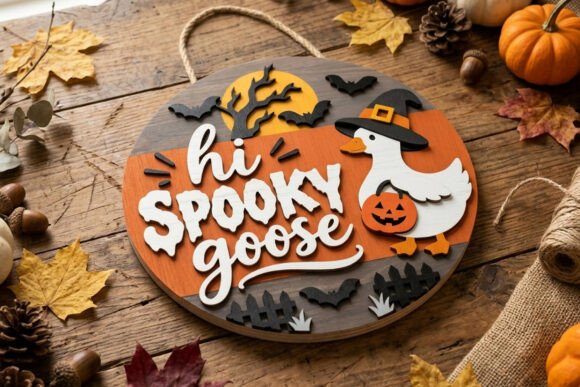 Hi Spooky Goose Halloween Door Sign SVG