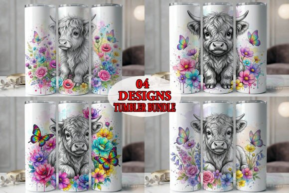 Highland Cow Floral Tumbler Bundle