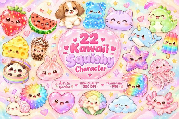 Kawaii Squishy Characters Clipart Bundle