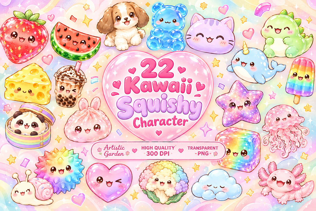 Kawaii Squishy Characters Clipart Bundle
