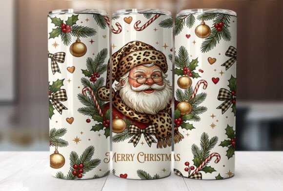 Leopard Print Santa 20oz Tumbler Wrap