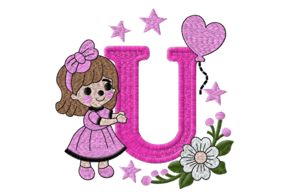 Letter U Girl Machine Embroidery Design