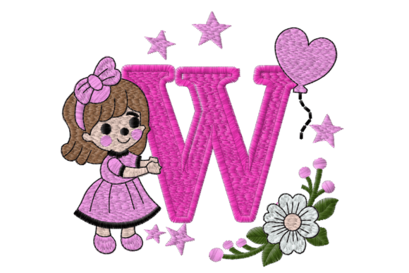 Letter W Girl Machine Embroidery Design
