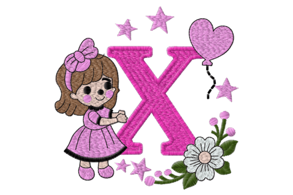 Letter X Girl Machine Embroidery Design