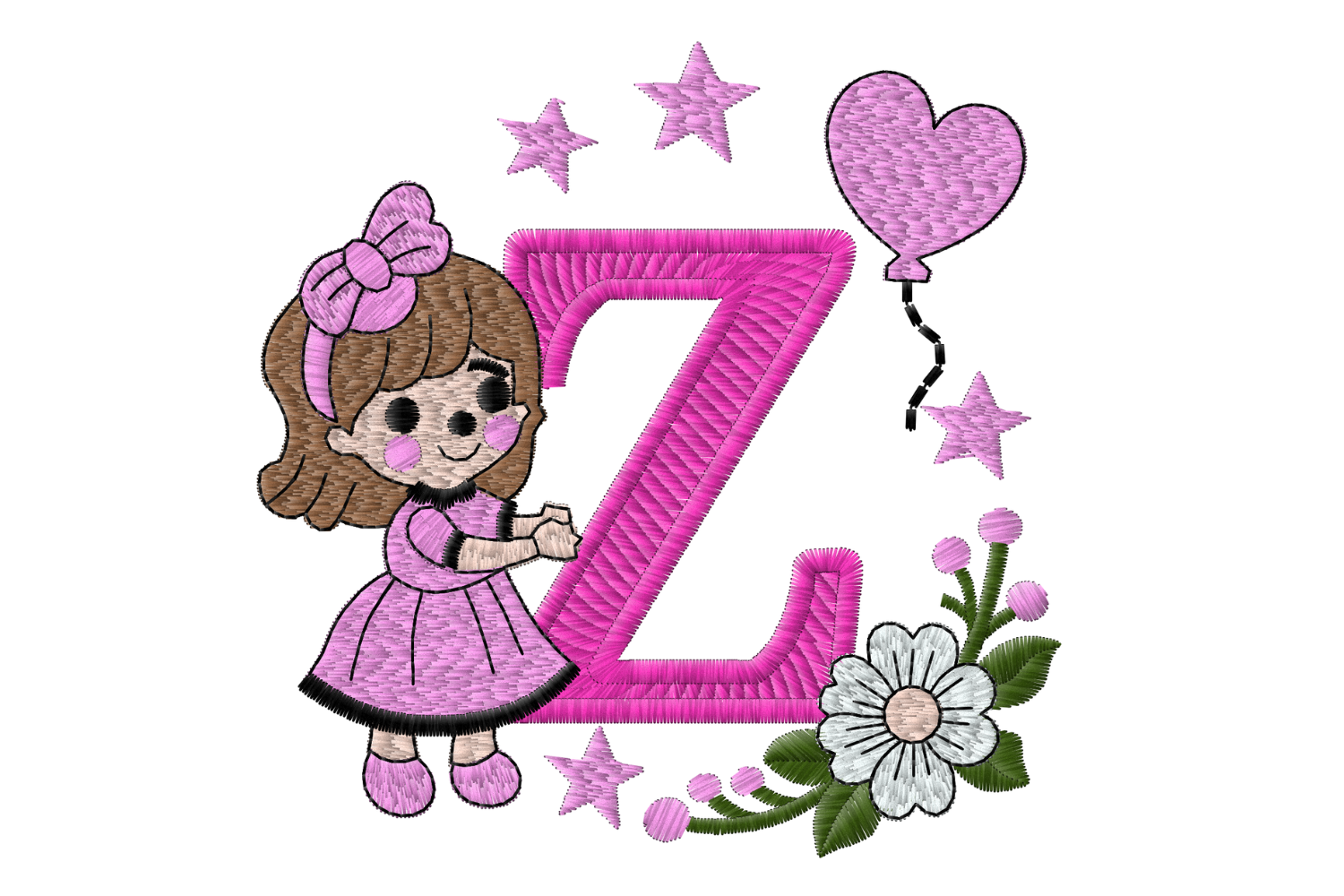 Letter Z Girl Machine Embroidery Design