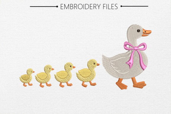Mama Duck and Ducklings Embroidery
