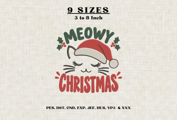 Meowy Christmas Embroidery Design DST