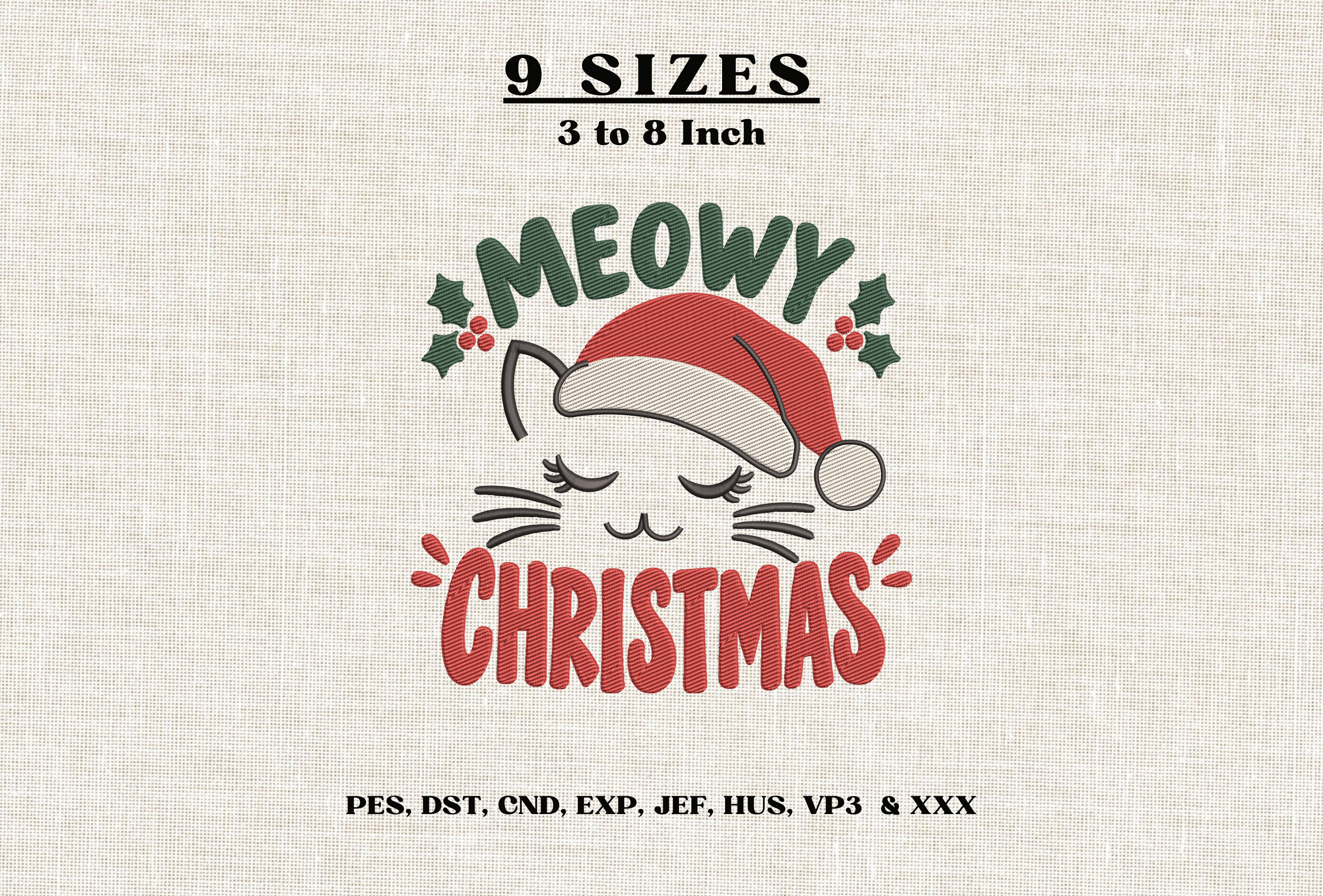 Meowy Christmas Embroidery Design DST