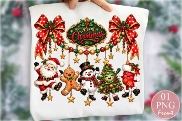 Merry Christmas Garland Coquette Bow PNG