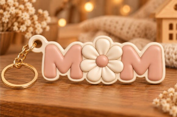 Mom Flower Keychain 3D STL Model - Printable Mother's Day Gift File - Image 2