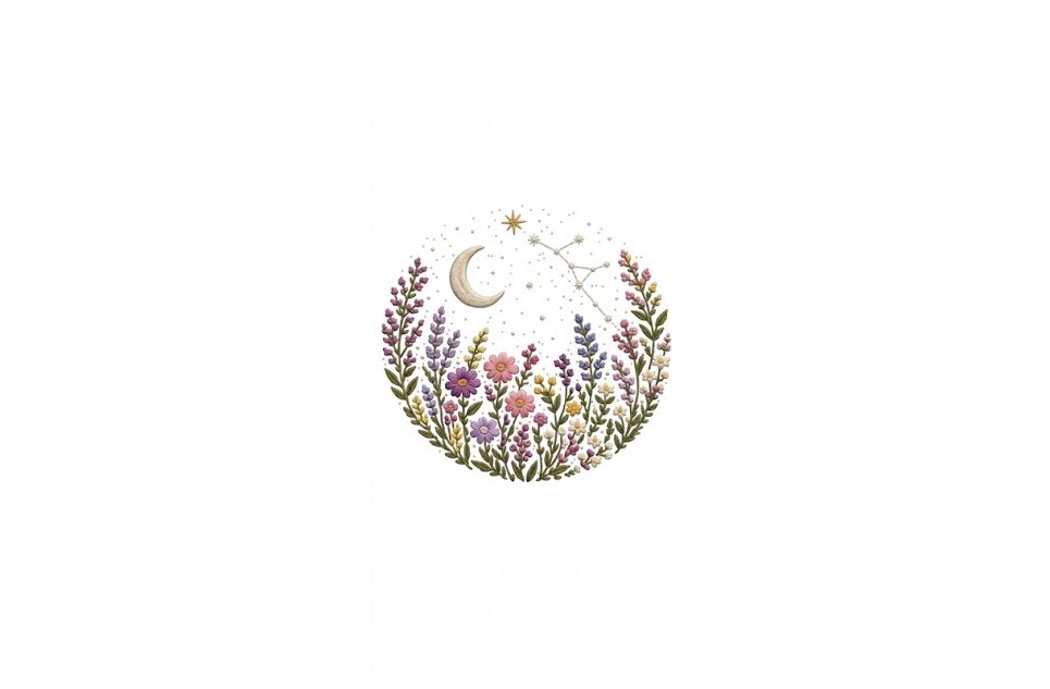Moon Wildflower Hand Embroidery Pattern