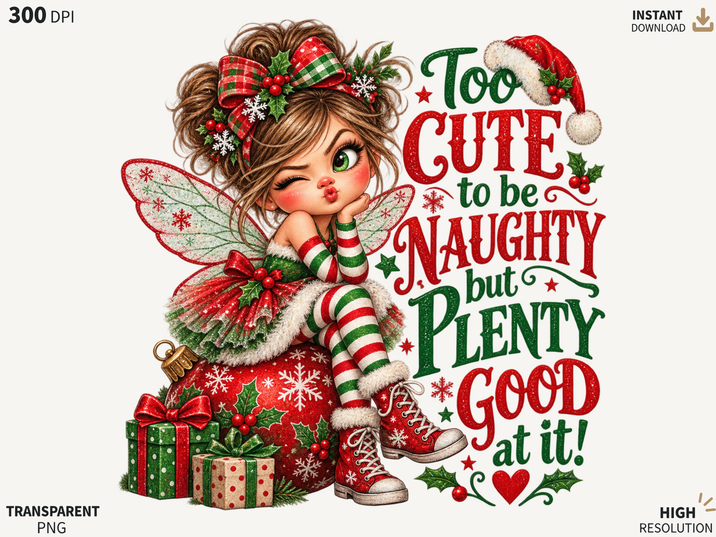 Naughty Christmas Fairy PNG, Cute Holida