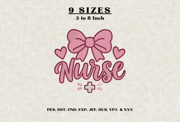 Nurse Coquette Bow Embroidery Design DST