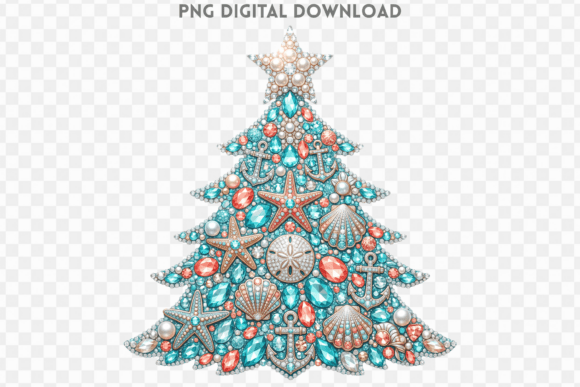 Ocean Christmas Tree Rhinestone PNG