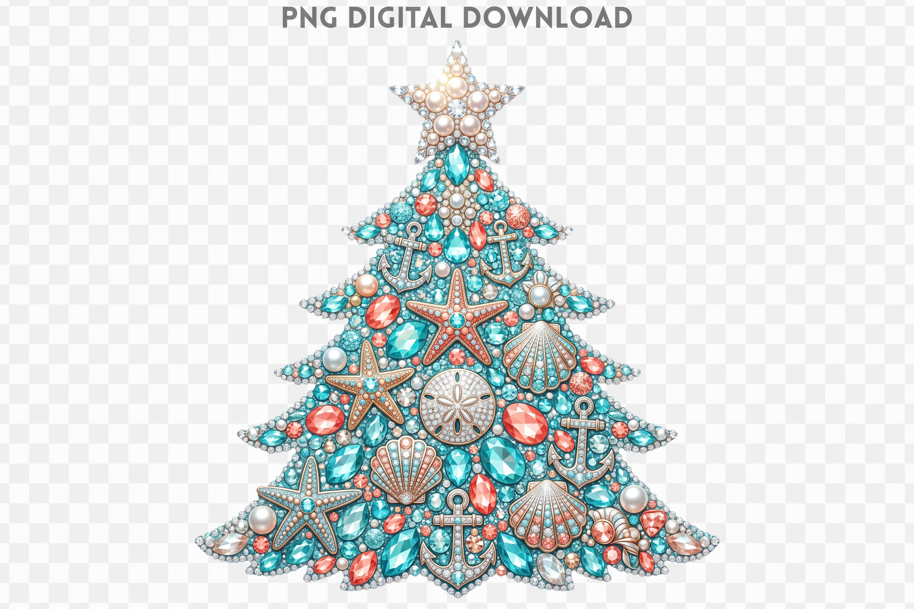Ocean Christmas Tree Rhinestone PNG