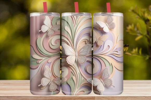 Pastel Butterfly Ribbon Gold Tumbler