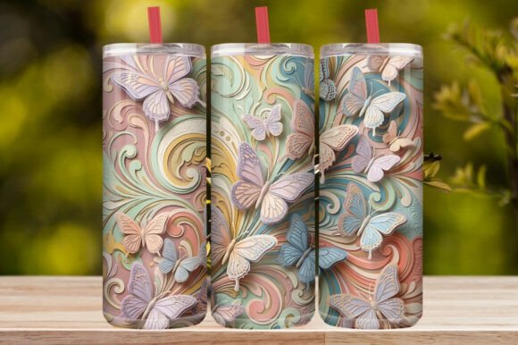 Pastel Butterfly Ribbon Gold Tumbler