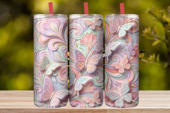 Pastel Butterfly Ribbon Gold Tumbler