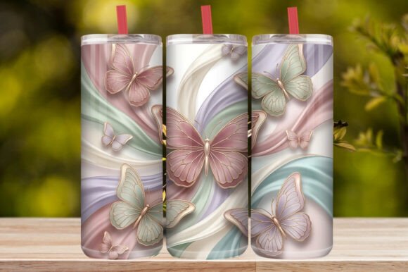 Pastel Butterfly Ribbon Gold Tumbler