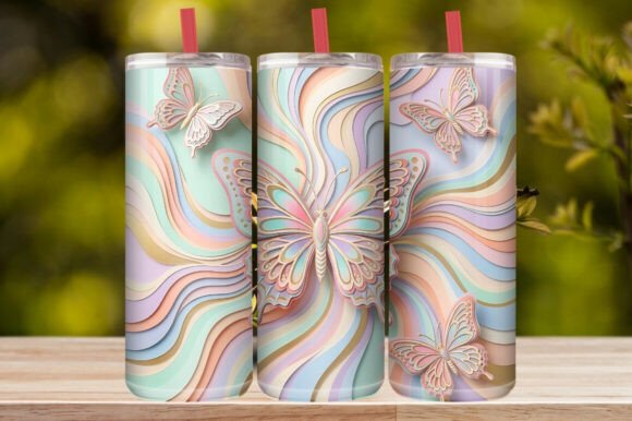 Pastel Butterfly Ribbon Gold Tumbler