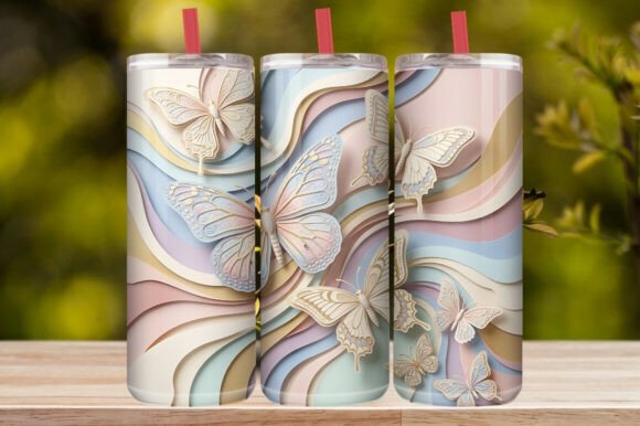 Pastel Butterfly Ribbon Gold Tumbler