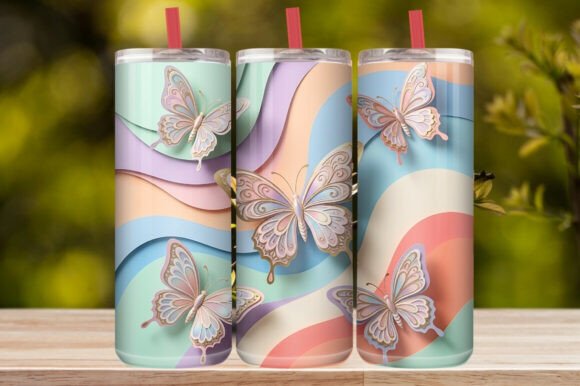 Pastel Butterfly Ribbon Gold Tumbler