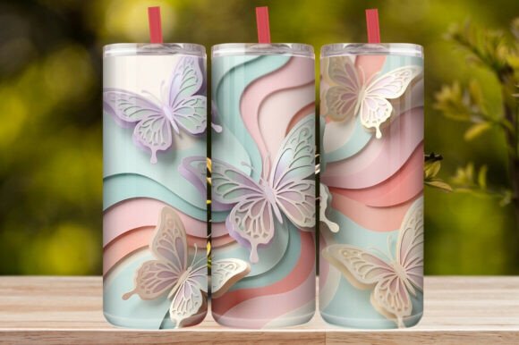 Pastel Butterfly Ribbon Gold Tumbler