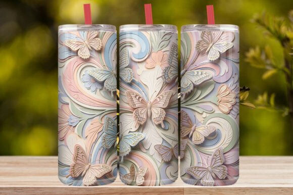 Pastel Butterfly Ribbon Gold Tumbler