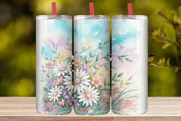 Pastel Daisy Floral Rainbow Tumbler Wrap