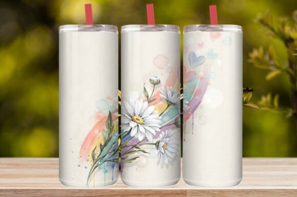 Pastel Daisy Floral Rainbow Tumbler Wrap