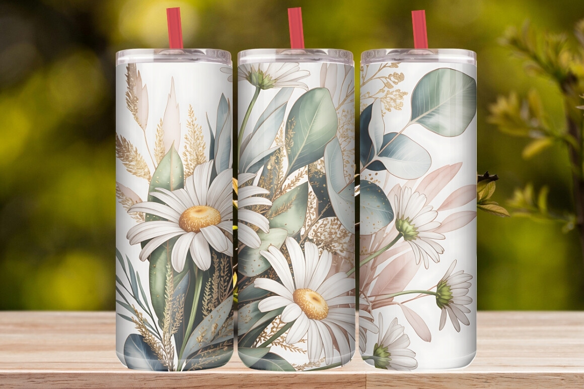 Pastel Daisy Floral Rainbow Tumbler Wrap