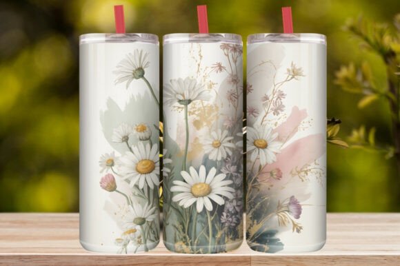 Pastel Daisy Floral Rainbow Tumbler Wrap
