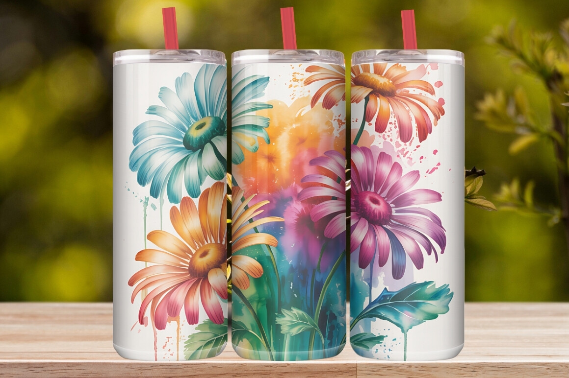 Pastel Daisy Floral Rainbow Tumbler Wrap