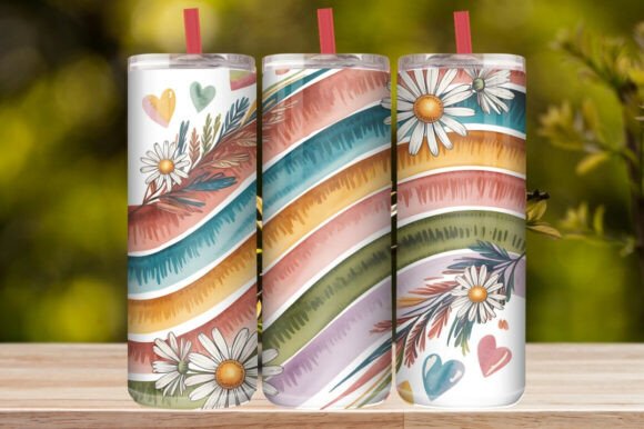 Pastel Daisy Floral Rainbow Tumbler Wrap