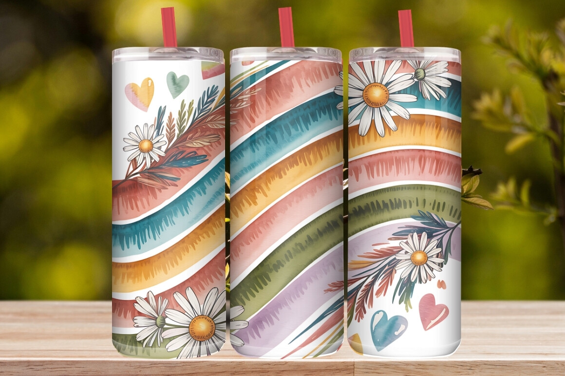 Pastel Daisy Floral Rainbow Tumbler Wrap